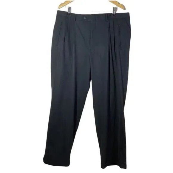 CLAIBORNE MEN'S BLACK PLEATED FRONT CUFFED HEM DRESS PANTS SIZE 40X29-EUC - Picture 1 of 4